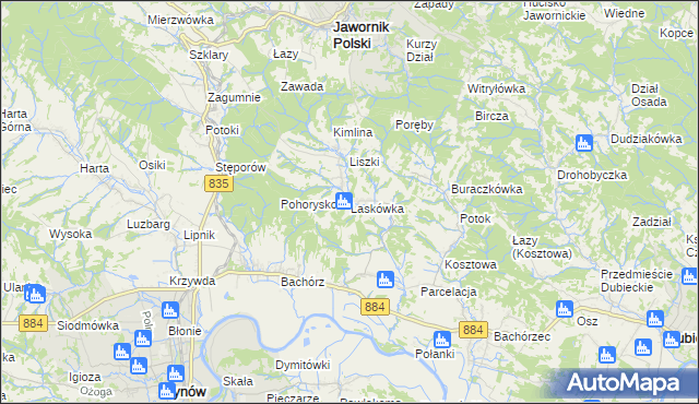 mapa Laskówka gmina Dynów, Laskówka gmina Dynów na mapie Targeo