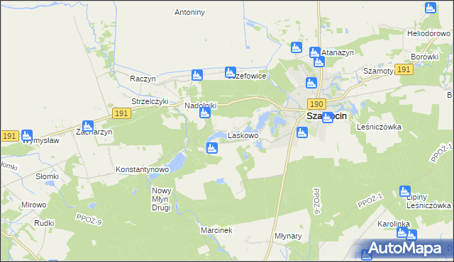 mapa Laskowo gmina Szamocin, Laskowo gmina Szamocin na mapie Targeo