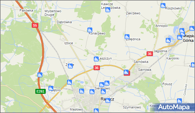 mapa Łaszczyn gmina Rawicz, Łaszczyn gmina Rawicz na mapie Targeo