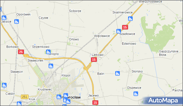 mapa Latkowo gmina Inowrocław, Latkowo gmina Inowrocław na mapie Targeo