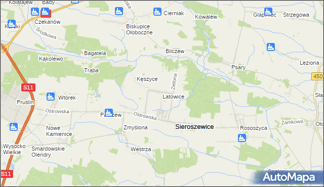 mapa Latowice, Latowice na mapie Targeo