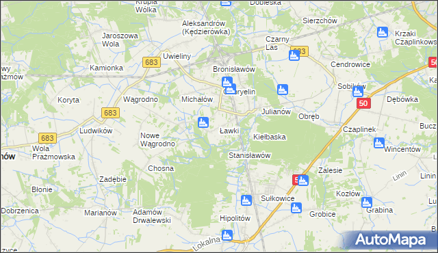 mapa Ławki gmina Prażmów, Ławki gmina Prażmów na mapie Targeo