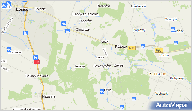 mapa Ławy gmina Huszlew, Ławy gmina Huszlew na mapie Targeo