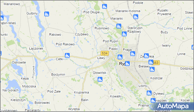 mapa Ławy gmina Rypin, Ławy gmina Rypin na mapie Targeo