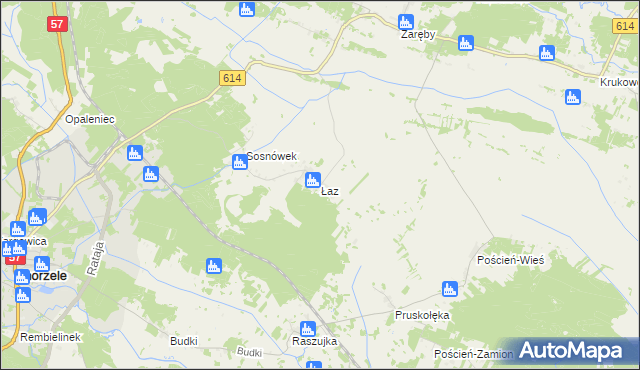 mapa Łaz gmina Chorzele, Łaz gmina Chorzele na mapie Targeo