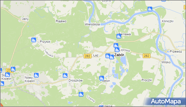 mapa Łaz gmina Zabór, Łaz gmina Zabór na mapie Targeo