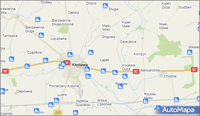 mapa Łążek gmina Kłodawa, Łążek gmina Kłodawa na mapie Targeo