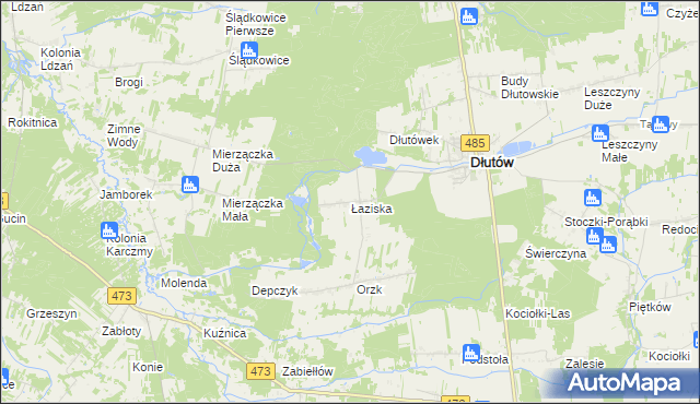 mapa Łaziska gmina Dłutów, Łaziska gmina Dłutów na mapie Targeo