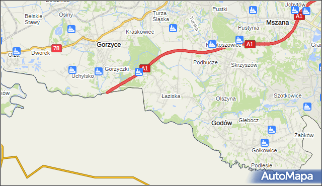mapa Łaziska gmina Godów, Łaziska gmina Godów na mapie Targeo