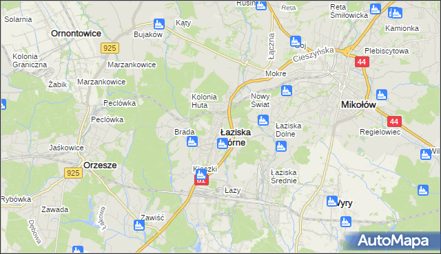 mapa Łaziska Górne, Łaziska Górne na mapie Targeo