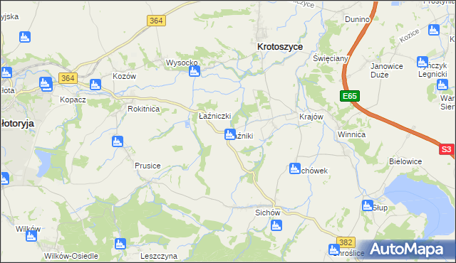 mapa Łaźniki gmina Złotoryja, Łaźniki gmina Złotoryja na mapie Targeo