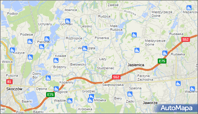 mapa Łazy gmina Jasienica, Łazy gmina Jasienica na mapie Targeo