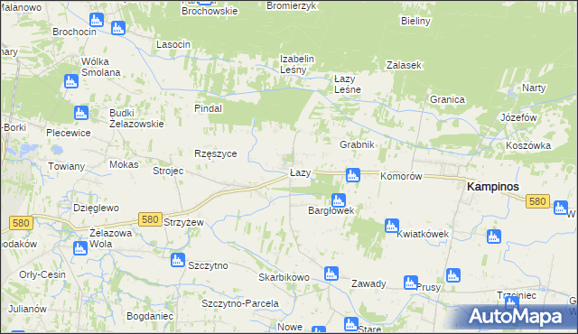 mapa Łazy gmina Kampinos, Łazy gmina Kampinos na mapie Targeo