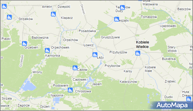 mapa Łazy gmina Kobiele Wielkie, Łazy gmina Kobiele Wielkie na mapie Targeo