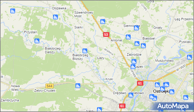 mapa Łazy gmina Olszewo-Borki, Łazy gmina Olszewo-Borki na mapie Targeo