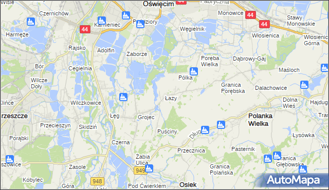 mapa Łazy gmina Oświęcim, Łazy gmina Oświęcim na mapie Targeo