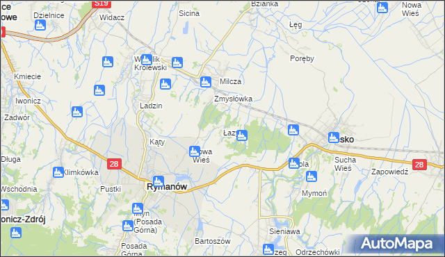 mapa Łazy gmina Rymanów, Łazy gmina Rymanów na mapie Targeo