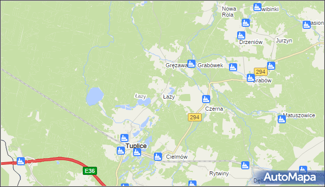 mapa Łazy gmina Tuplice, Łazy gmina Tuplice na mapie Targeo