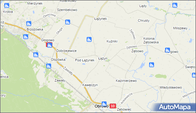 mapa Łążyn gmina Obrowo, Łążyn gmina Obrowo na mapie Targeo