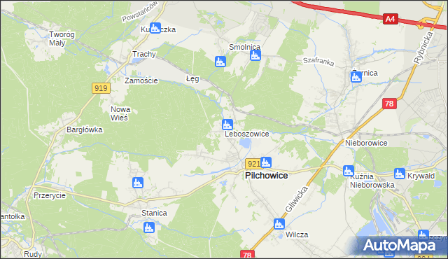 mapa Leboszowice, Leboszowice na mapie Targeo