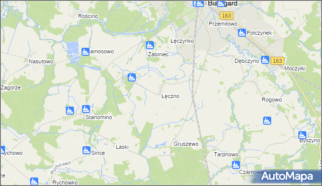 mapa Łęczno gmina Białogard, Łęczno gmina Białogard na mapie Targeo