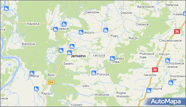 mapa Łęczyca gmina Jemielno, Łęczyca gmina Jemielno na mapie Targeo