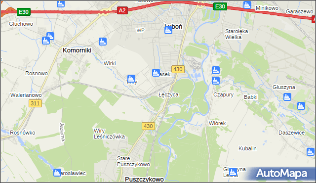 mapa Łęczyca gmina Komorniki, Łęczyca gmina Komorniki na mapie Targeo