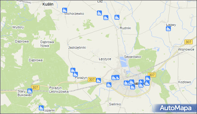 mapa Łęczyce gmina Opalenica, Łęczyce gmina Opalenica na mapie Targeo