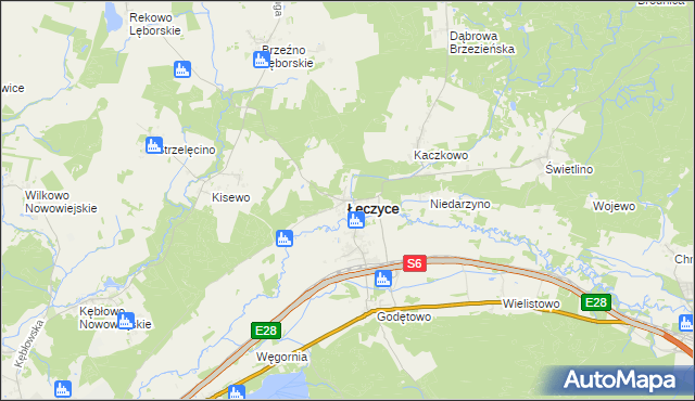 mapa Łęczyce powiat wejherowski, Łęczyce powiat wejherowski na mapie Targeo