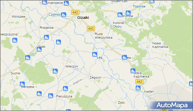 mapa Łęg gmina Czermin, Łęg gmina Czermin na mapie Targeo