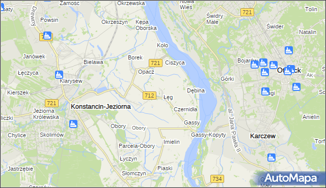 mapa Łęg gmina Konstancin-Jeziorna, Łęg gmina Konstancin-Jeziorna na mapie Targeo