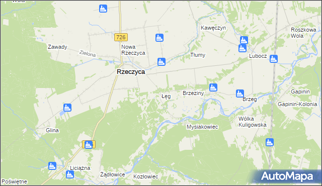 mapa Łęg gmina Rzeczyca, Łęg gmina Rzeczyca na mapie Targeo