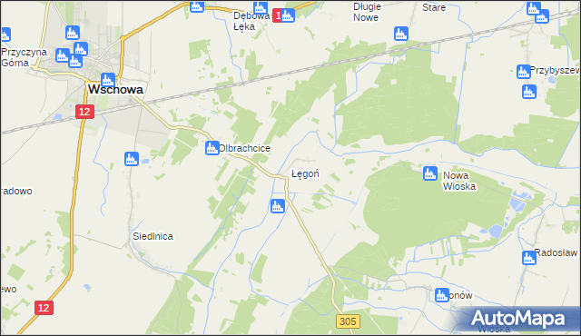 mapa Łęgoń, Łęgoń na mapie Targeo