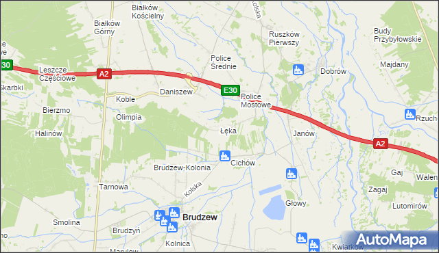 mapa Łęka gmina Kościelec, Łęka gmina Kościelec na mapie Targeo