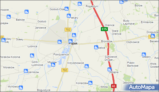 mapa Łęka gmina Piątek, Łęka gmina Piątek na mapie Targeo