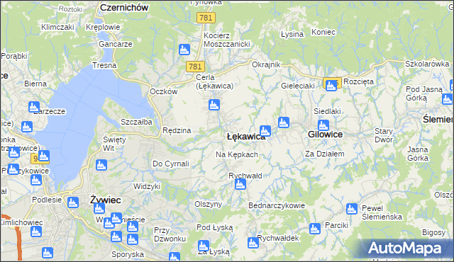 mapa Łękawica powiat żywiecki, Łękawica powiat żywiecki na mapie Targeo