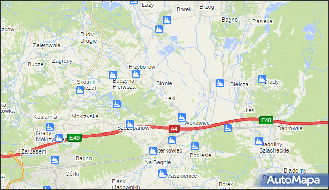 mapa Łęki gmina Borzęcin, Łęki gmina Borzęcin na mapie Targeo