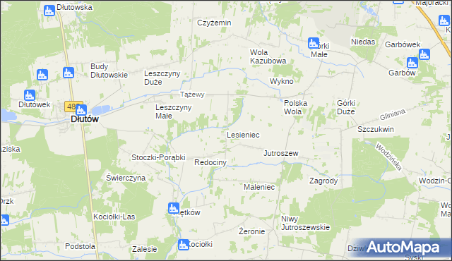 mapa Lesieniec gmina Dłutów, Lesieniec gmina Dłutów na mapie Targeo