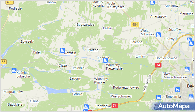 mapa Lesisko gmina Kluki, Lesisko gmina Kluki na mapie Targeo