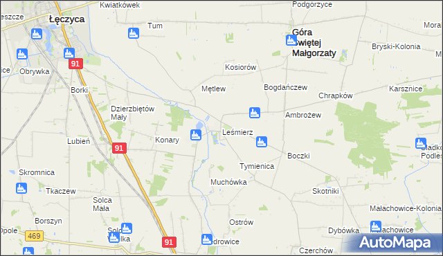 mapa Leśmierz, Leśmierz na mapie Targeo