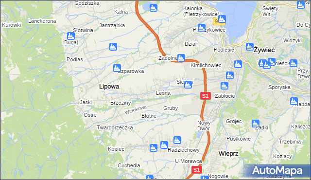 mapa Leśna gmina Lipowa, Leśna gmina Lipowa na mapie Targeo