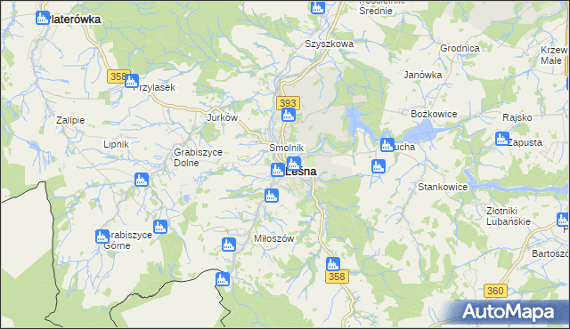 mapa Leśna powiat lubański, Leśna powiat lubański na mapie Targeo