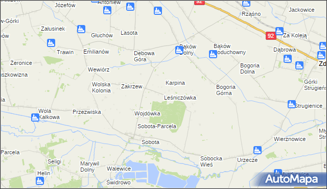 mapa Leśniczówka gmina Bielawy, Leśniczówka gmina Bielawy na mapie Targeo