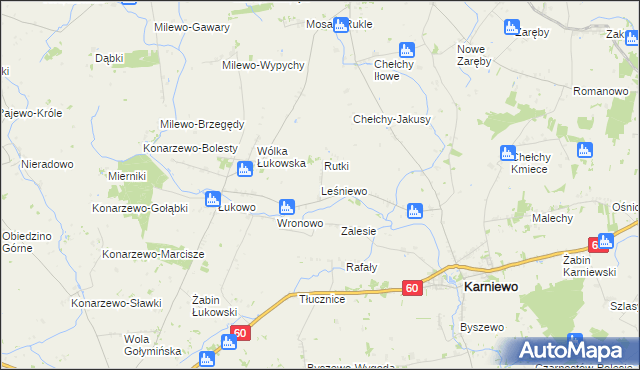 mapa Leśniewo gmina Karniewo, Leśniewo gmina Karniewo na mapie Targeo