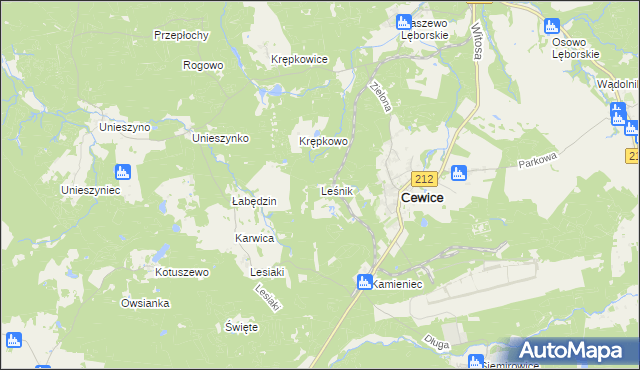 mapa Leśnik gmina Cewice, Leśnik gmina Cewice na mapie Targeo