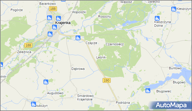 mapa Leśnik gmina Krajenka, Leśnik gmina Krajenka na mapie Targeo