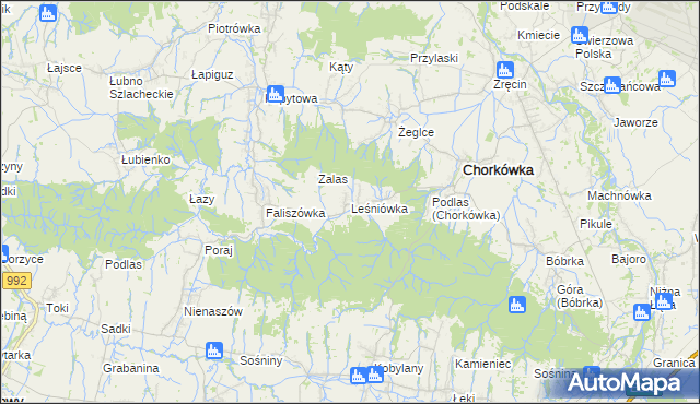mapa Leśniówka gmina Chorkówka, Leśniówka gmina Chorkówka na mapie Targeo