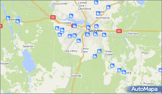 mapa Leśny Dwór gmina Szczytno, Leśny Dwór gmina Szczytno na mapie Targeo