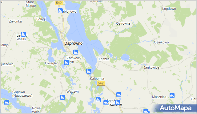 mapa Leszcz gmina Dąbrówno, Leszcz gmina Dąbrówno na mapie Targeo