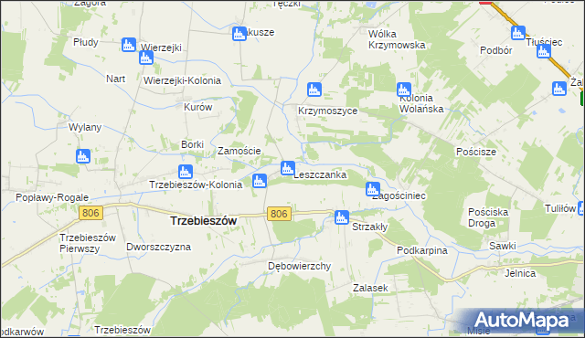 mapa Leszczanka gmina Trzebieszów, Leszczanka gmina Trzebieszów na mapie Targeo